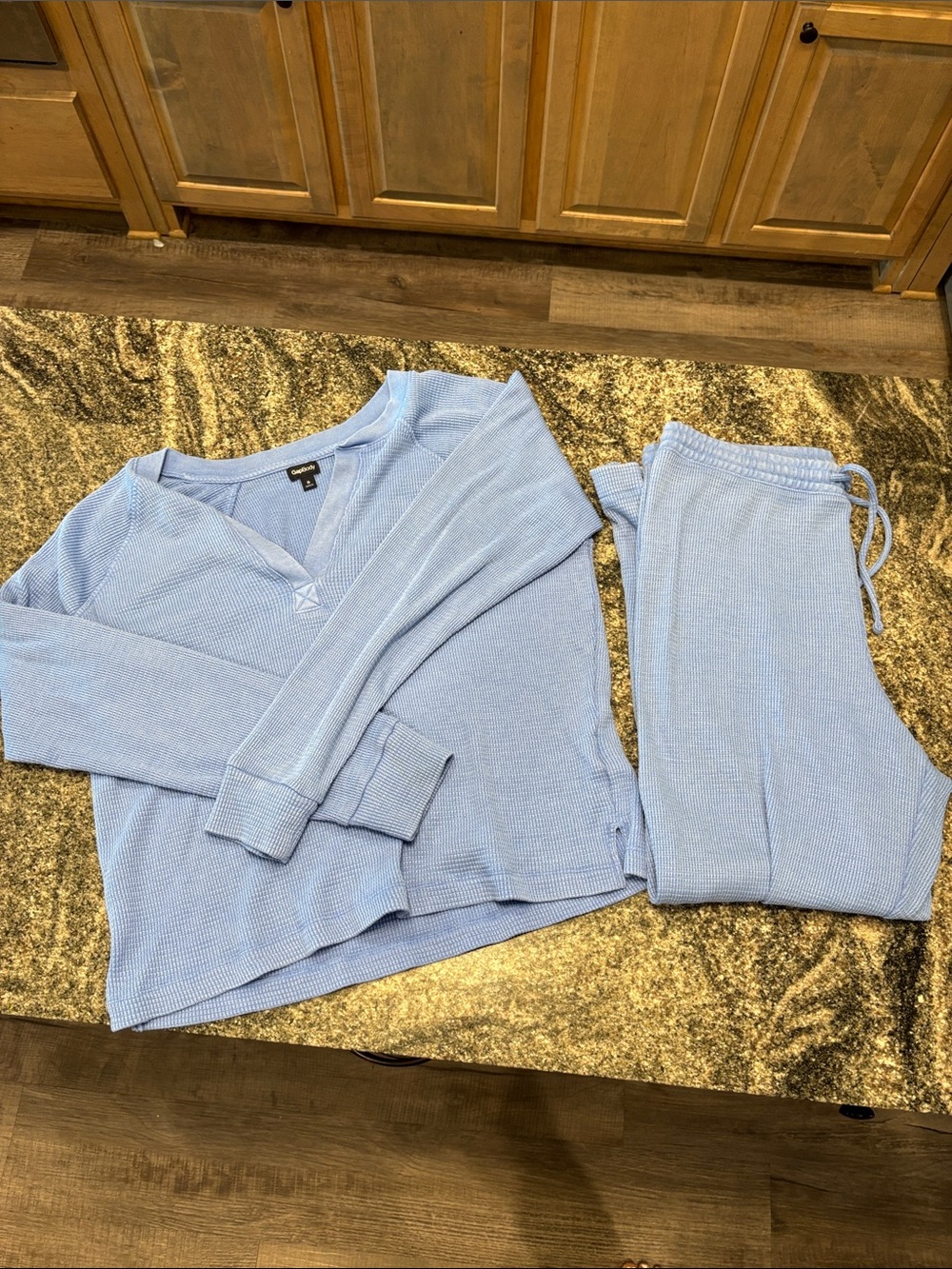 Women’s size small Light Blue Waffle Two-Piece Pajama Set